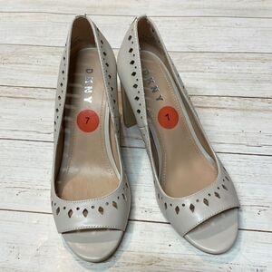 DKNY women’s open toe heels. Beige. Size 7.
